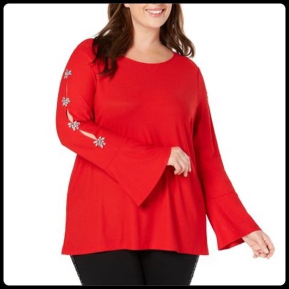 INC Red Rhinestone Embellished Top Sz 0X - Picture 2 of 10